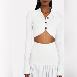 A.L.C. Ashlyn Crop Collared Ribbed Top in White